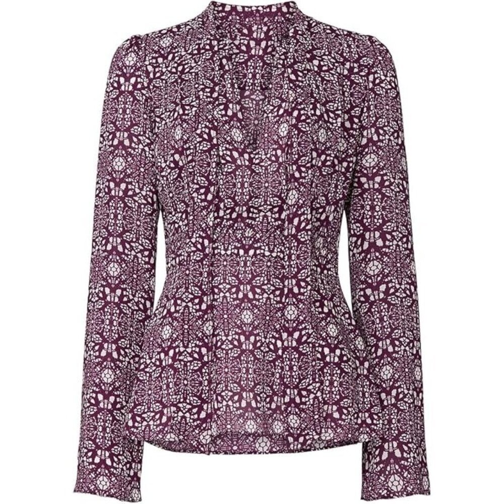 Derek Lam Collective Purple Print Tie Neck Blouse Size: 50